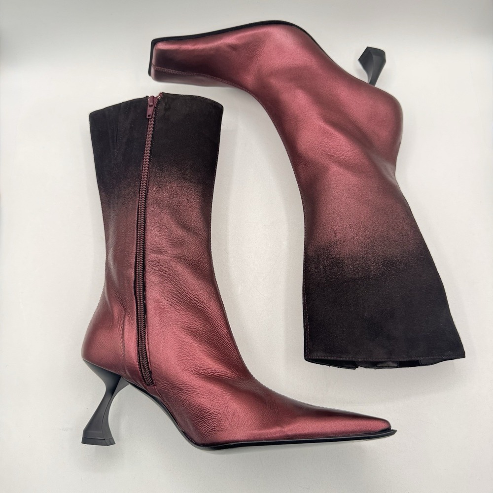 Miista Pearl Boots Women's Size 8.5 EU 39 Red Metallic Leather Black Suede Ombré - Picture 13 of 13